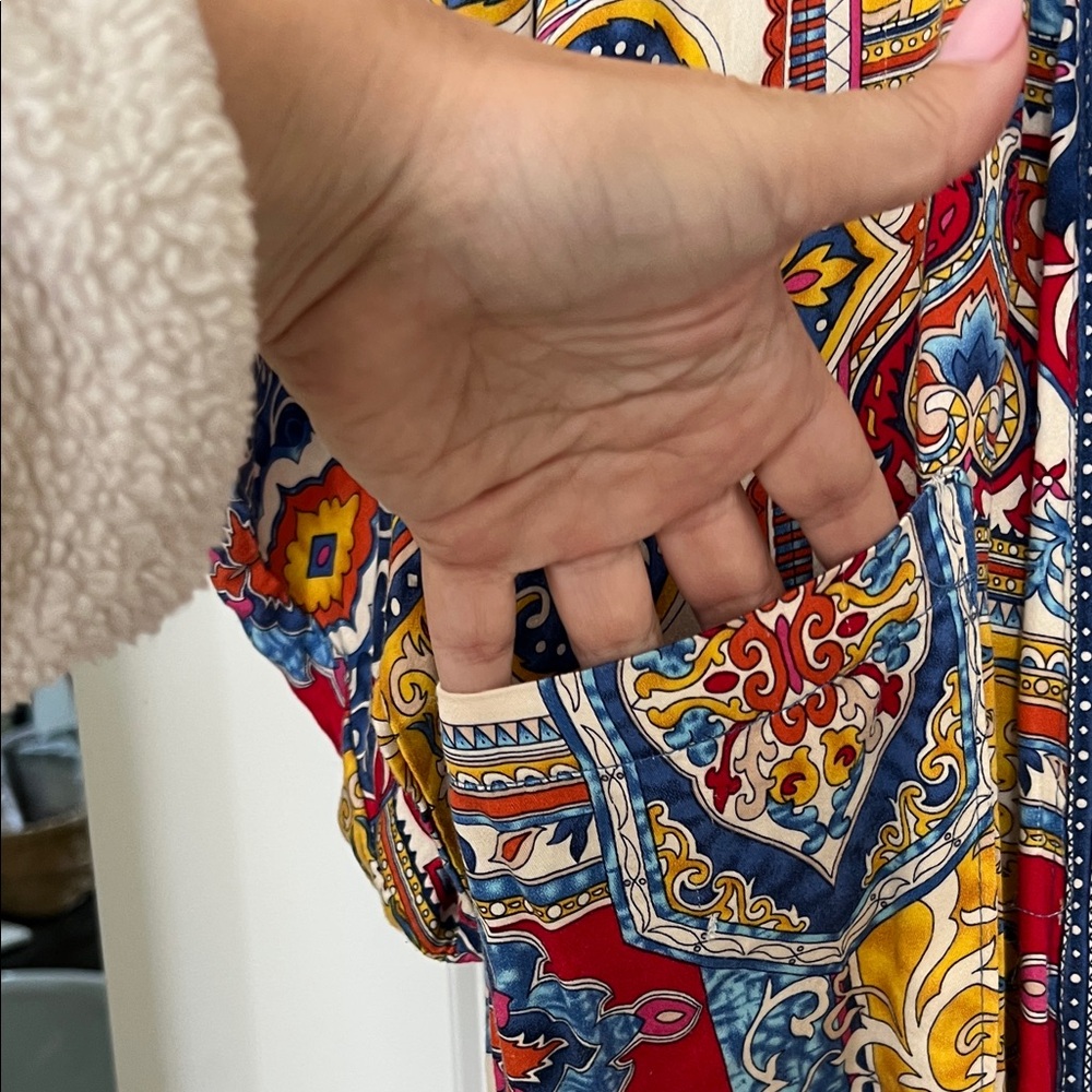 HAUTE HIPPIE โฅ๏ธ๐๐ Multicolor Patterned Kimono Robe Duster Red Blue Sz M - Picture 8 of 11